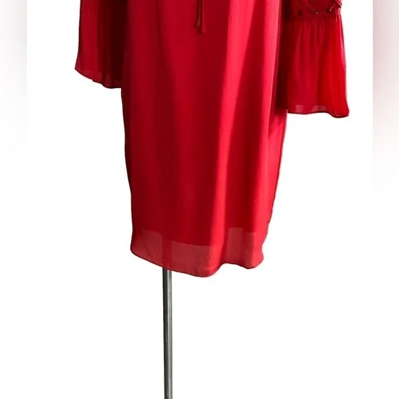 The Kooples Red Silk Drawstring Neck Keyhole Dress Originally $470.00